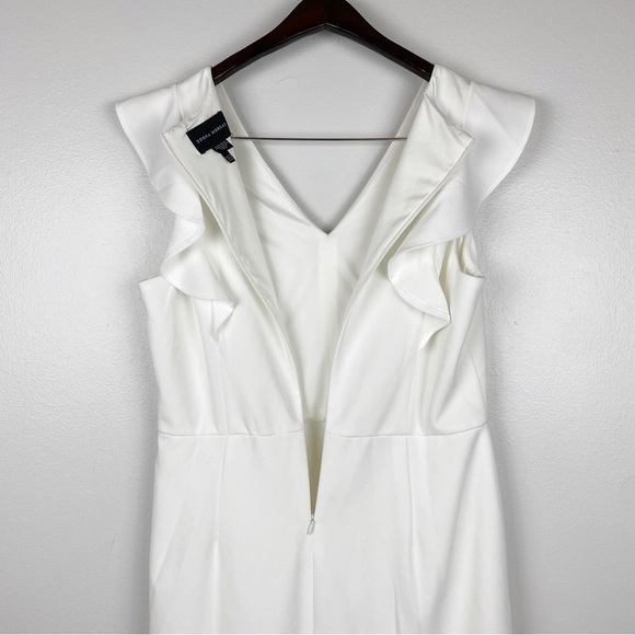 Donna Morgan White V-Neck Sleeveless Ruffle Shoulder Mini Dress Size 14 - Picture 6 of 8